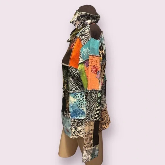 Vintage 90s Y2K Multicolor Patchwork Jacket, Boho Hippie Grunge Core - Picture 5 of 10